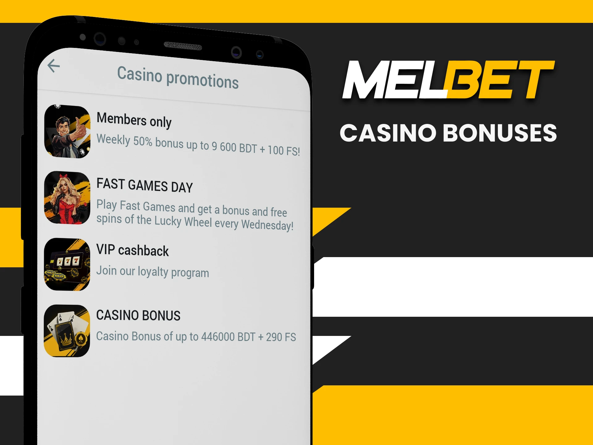 Melbet gives casino bonuses.