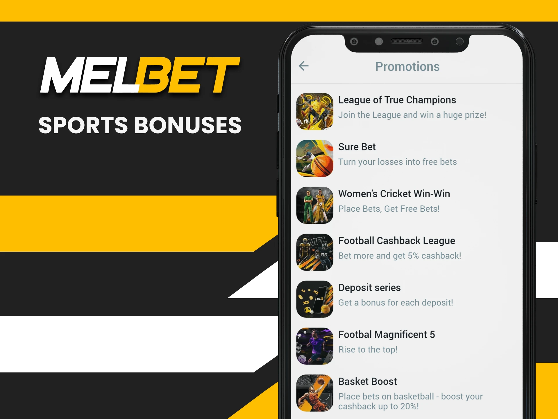 Melbet gives bonuses for sports.