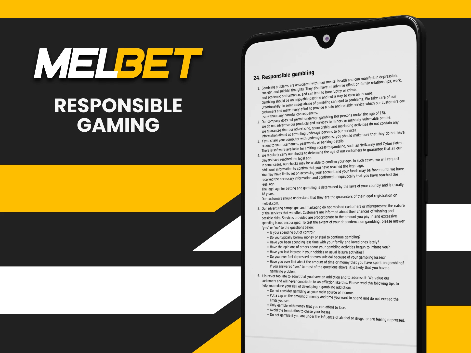 Treat players responsibly in Melbet casinos.