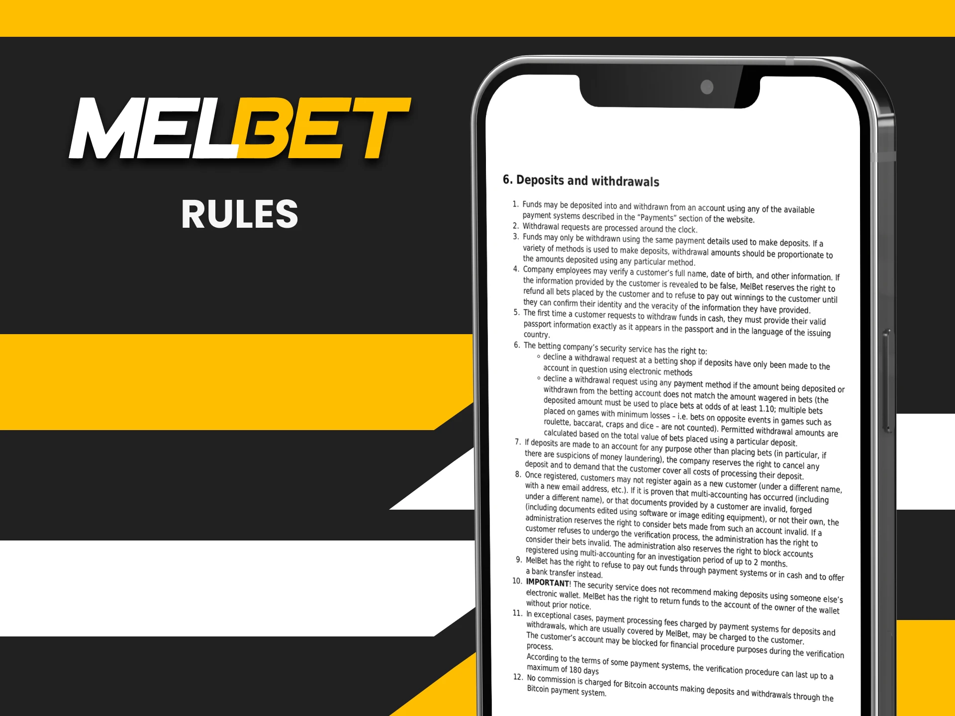 Study the transaction rules on Melbet.