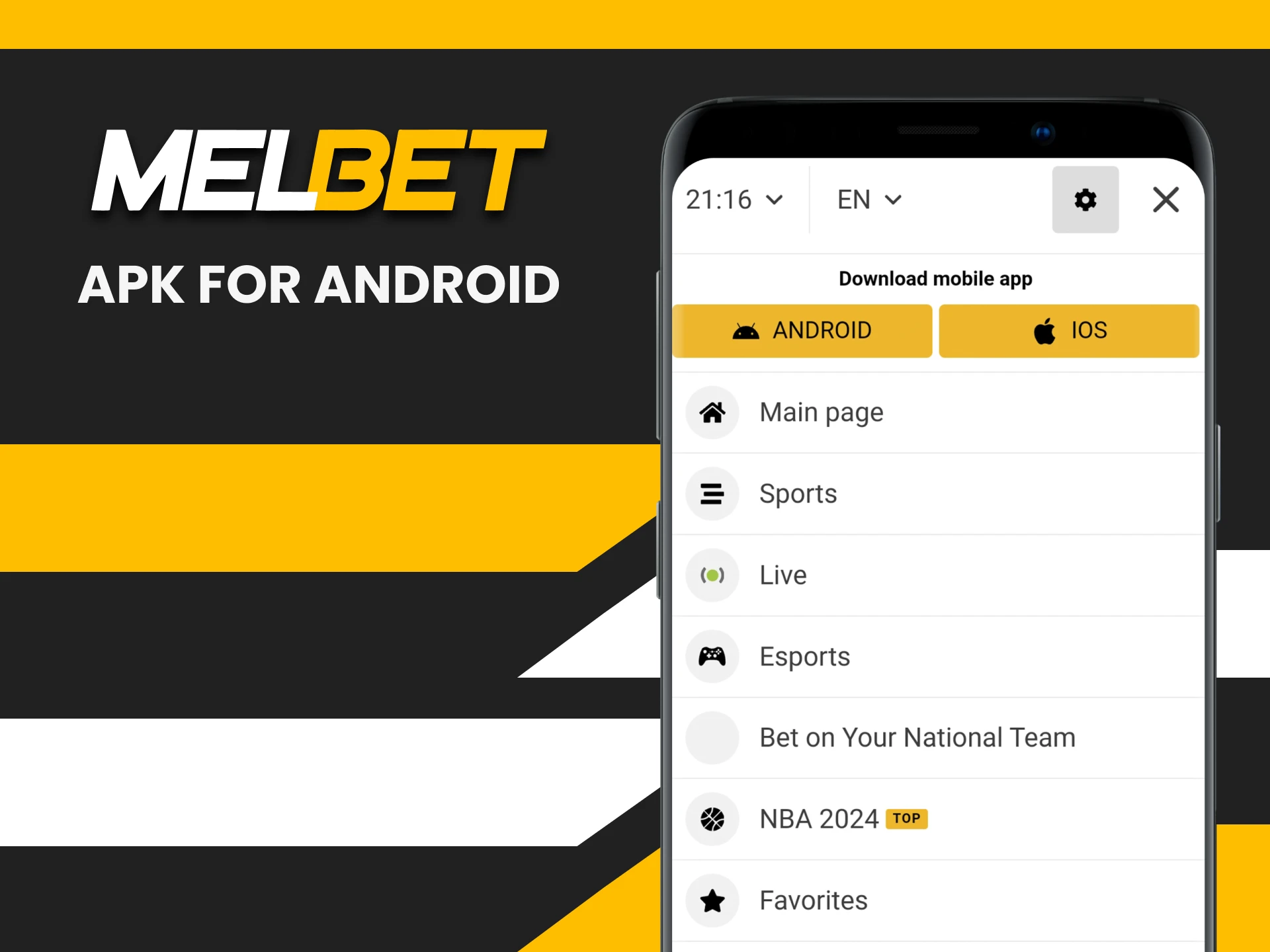 Download the Melbet application for Android.