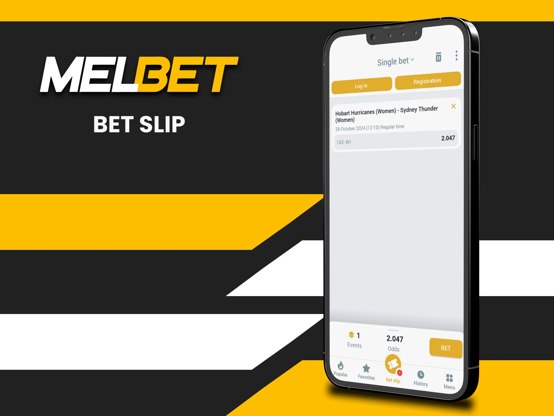 The Melbet application has a list of bets.