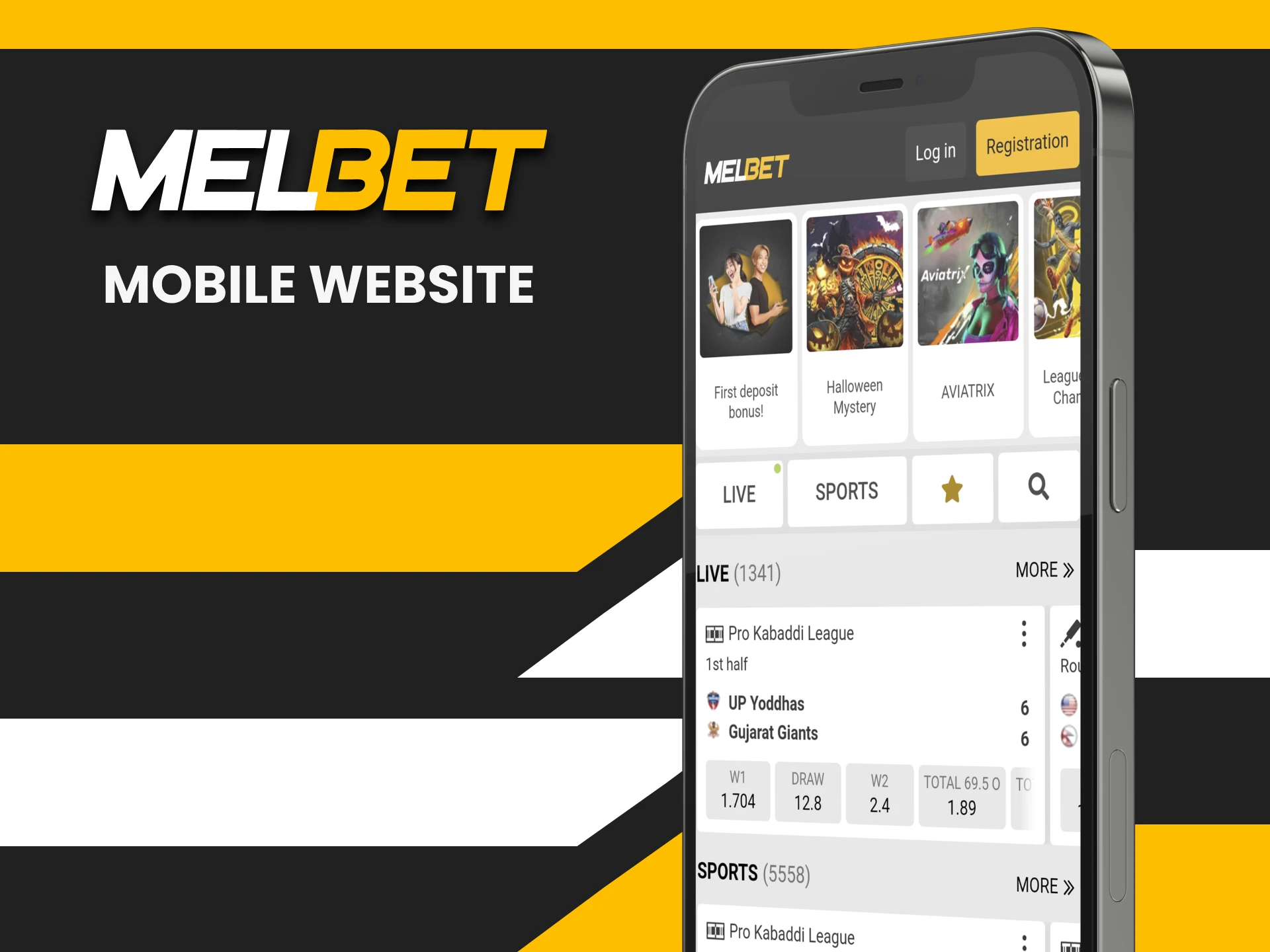 Visit the mobile version of the Melbet website.