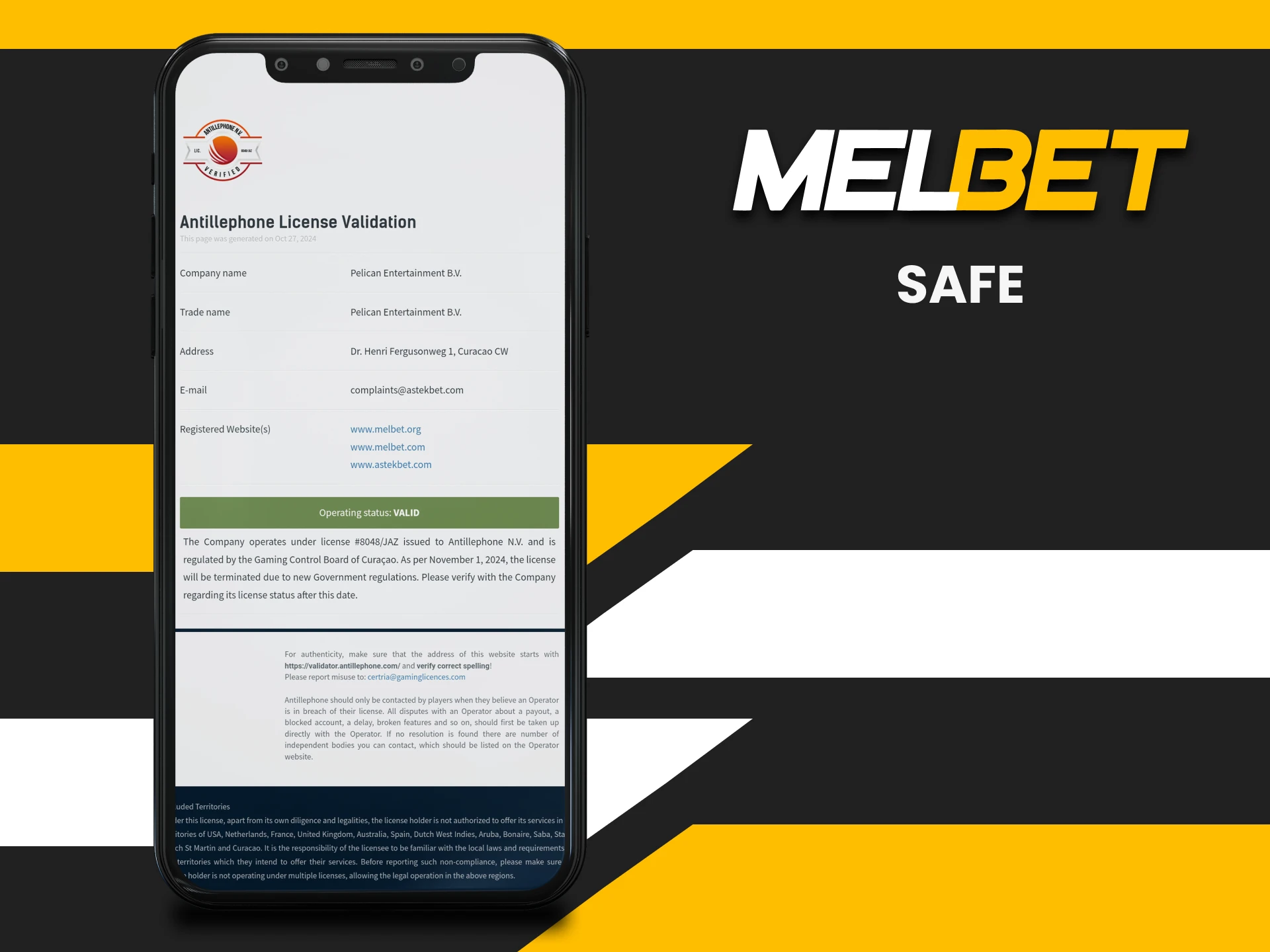 Melbet is legal and safe.