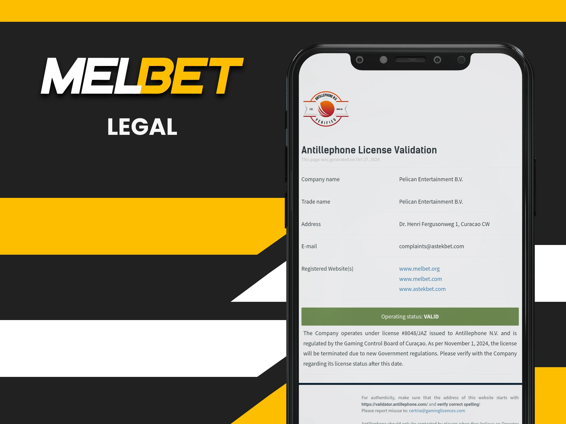 The Melbet application is absolutely legal.