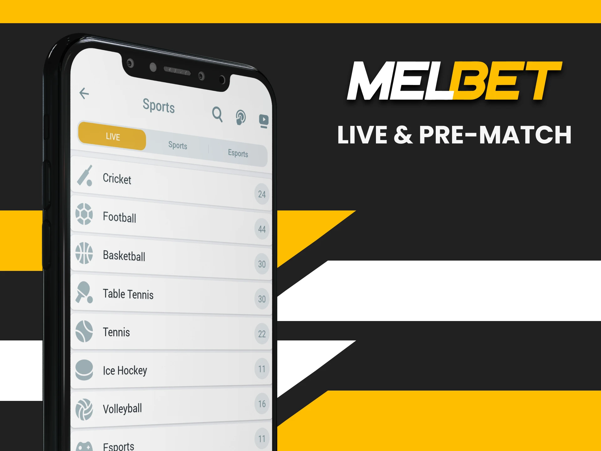 Choose your event for betting on Melbet.