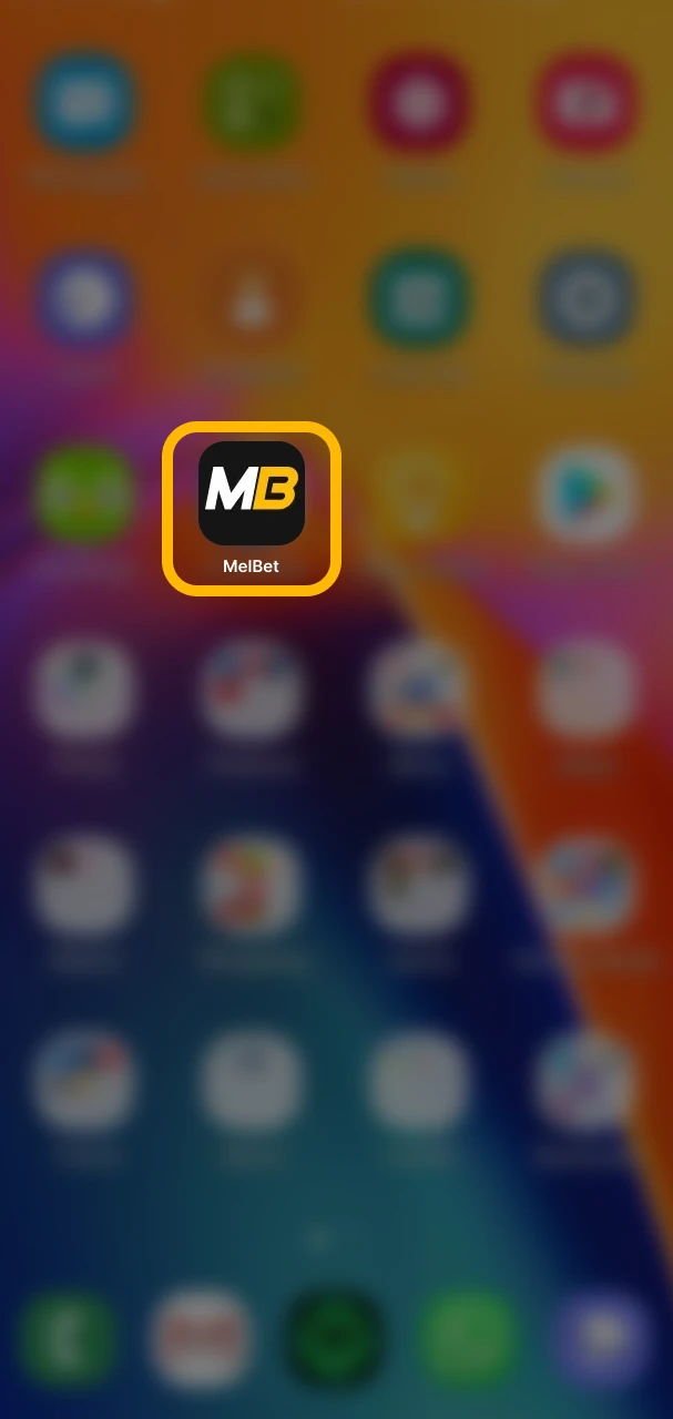 Find the Melbet app icon on your home screen and open it.