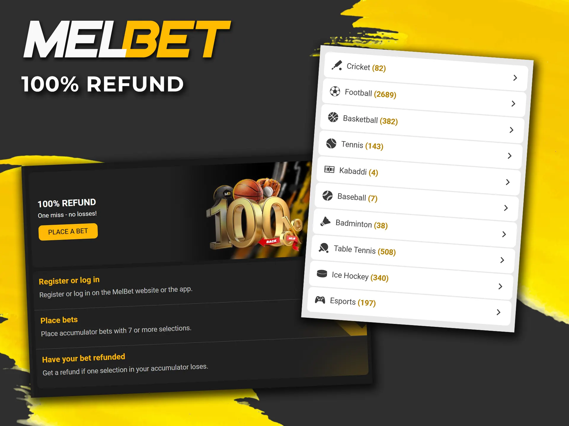 Place your bets and get a 100 percent refund at Melbet.