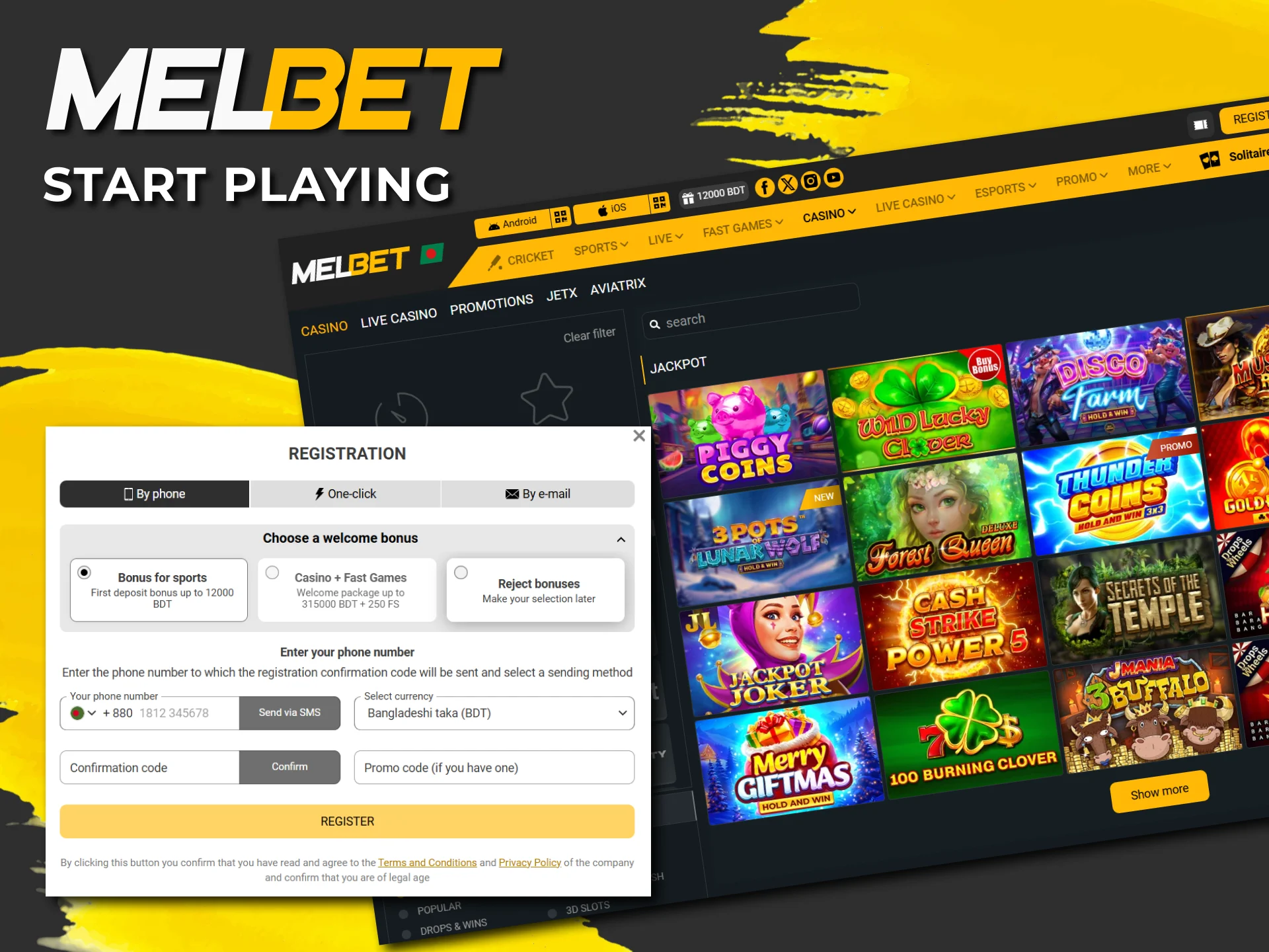 Register at Melbet to start playing jackpot games.
