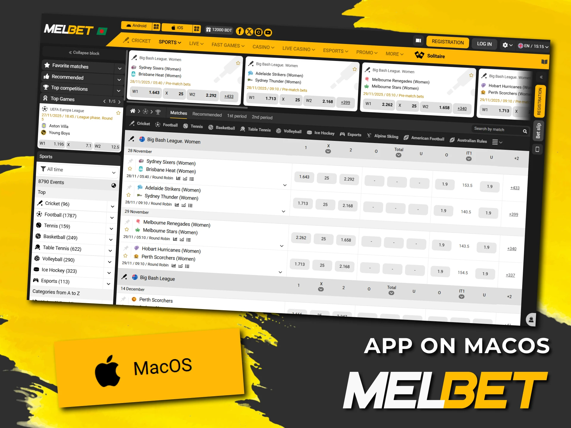 Use the Melbet app for MacOS to play on your PC.