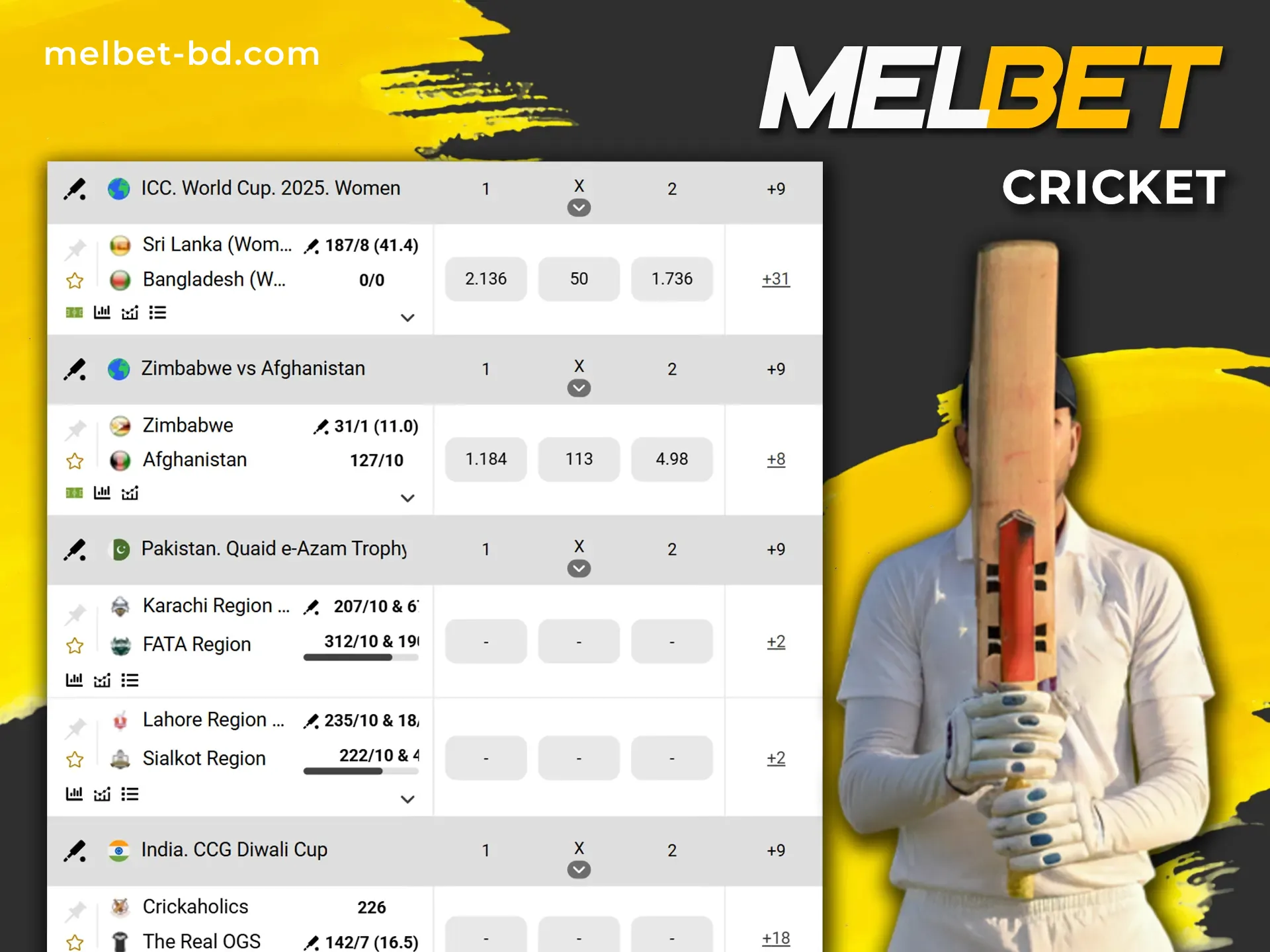 Bet on cricket and win at Melbet.