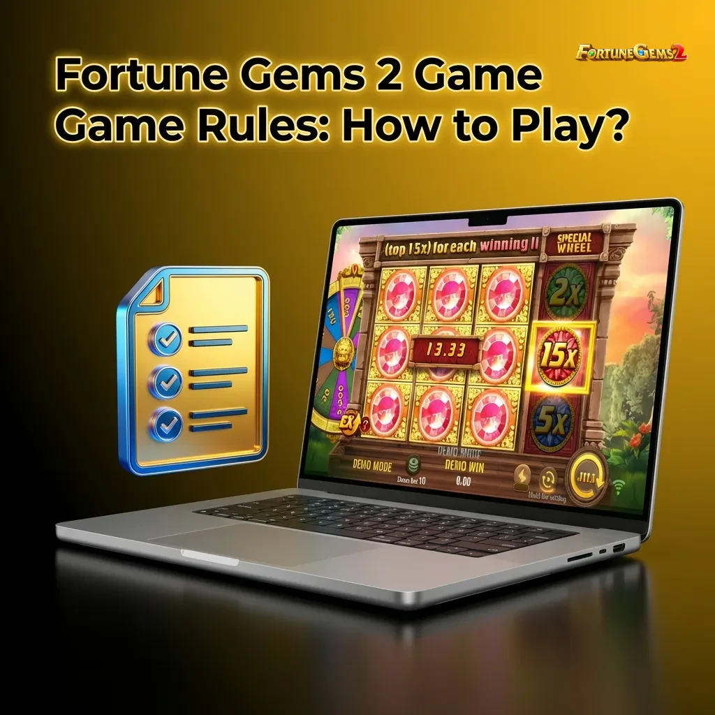 Colorful gem-matching slot game interface showing spinning reels, paylines, and betting controls for Fortune Gems 2.